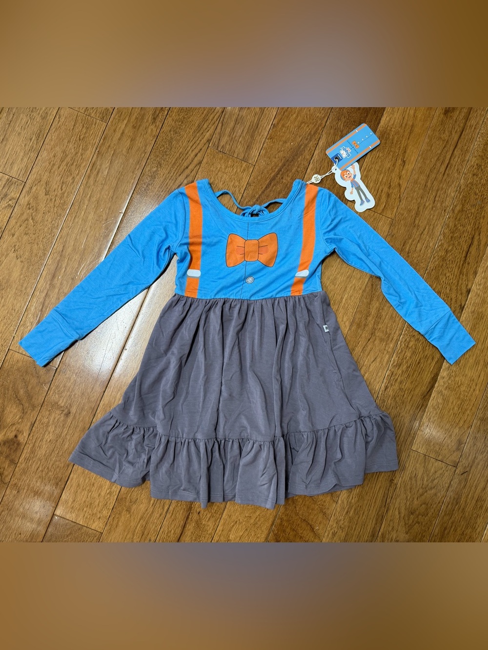 NWT Bum & Roses Blippi Blue & Orange Bow-Print Long Sleeve Dress Size 4T